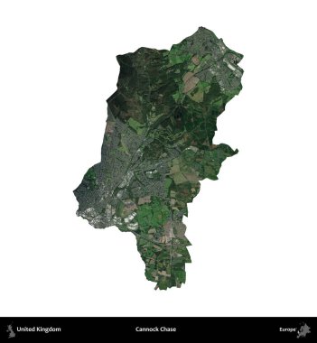 Cannock Chase. Birleşik Krallık 'ın idari alanı uydudan beyaza izole edildi.