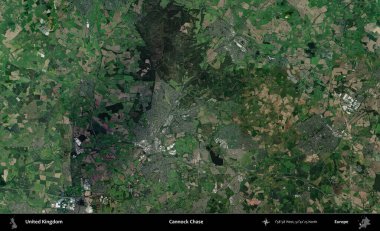Cannock Chase. Birleşik Krallık 'ın idari alanı bir uydu görüntüsü üzerinde