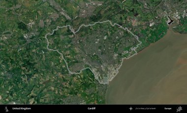 Cardiff. Birleşik Krallık 'ın idari bölgesini A uydusundan gösteren bir görüntü.