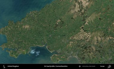 Sör Gaerfyrddin / Carmarthenshire. Birleşik Krallık 'ın idari alanı bir uydu görüntüsü üzerinde