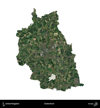 Chelmsford 'da. Birleşik Krallık 'ın idari alanı uydudan beyaza izole edildi.