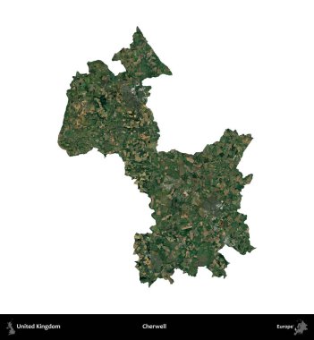 Cherwell. Birleşik Krallık 'ın idari alanı uydudan beyaza izole edildi.