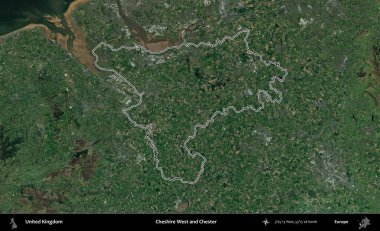 Cheshire West ve Chester. Birleşik Krallık 'ın idari bölgesini A uydusundan gösteren bir görüntü.