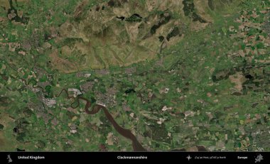 Clackmannanshire. Birleşik Krallık 'ın idari alanı bir uydu görüntüsü üzerinde