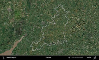 Cotswold. Birleşik Krallık 'ın idari bölgesini A uydusundan gösteren bir görüntü.