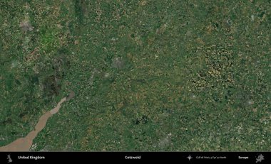 Cotswold. Birleşik Krallık 'ın idari alanı bir uydu görüntüsü üzerinde