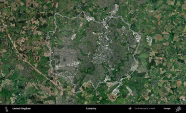Coventry. Birleşik Krallık 'ın idari bölgesini A uydusundan gösteren bir görüntü.