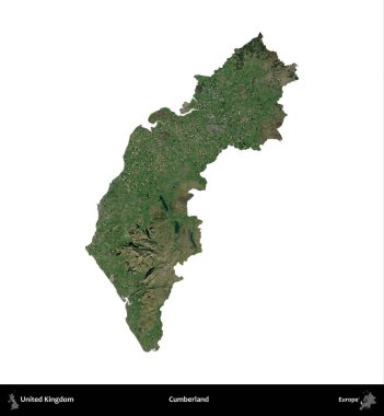 Cumberland. Birleşik Krallık 'ın idari alanı uydudan beyaza izole edildi.