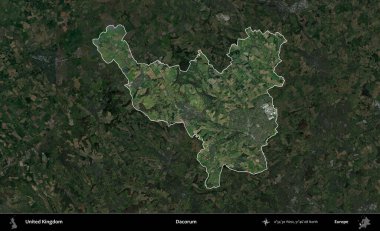 Dacorum. Birleşik Krallık 'ın idari alanı karartılmış bir uydu üzerinde vurgulanmış ve özetlenmiştir.