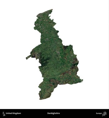 Denbighshire 'da. Birleşik Krallık 'ın idari alanı uydudan beyaza izole edildi.
