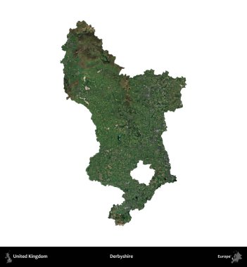 Derbyshire 'da. Birleşik Krallık 'ın idari alanı uydudan beyaza izole edildi.