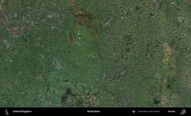 Derbyshire 'da. Birleşik Krallık 'ın idari alanı bir uydu görüntüsü üzerinde