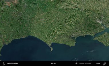 Dorset. Birleşik Krallık 'ın idari alanı bir uydu görüntüsü üzerinde