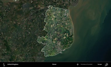 Dover. Birleşik Krallık 'ın idari alanı karartılmış bir uydu üzerinde vurgulanmış ve özetlenmiştir.