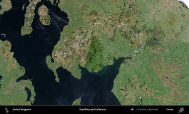Dumfries ve Galloway. Birleşik Krallık 'ın idari bölgesini A uydusundan gösteren bir görüntü.