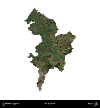 Doğu Ayrshire. Birleşik Krallık 'ın idari alanı uydudan beyaza izole edildi.
