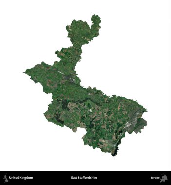 Doğu Staffordshire. Birleşik Krallık 'ın idari alanı uydudan beyaza izole edildi.