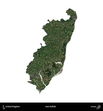 Doğu Suffolk. Birleşik Krallık 'ın idari alanı uydudan beyaza izole edildi.