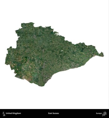 Doğu Sussex. Birleşik Krallık 'ın idari alanı uydudan beyaza izole edildi.