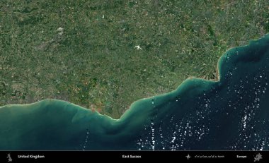 Doğu Sussex. Birleşik Krallık 'ın idari alanı bir uydu görüntüsü üzerinde