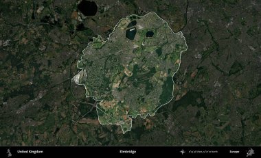 Elmbridge 'de. Birleşik Krallık 'ın idari alanı karartılmış bir uydu üzerinde vurgulanmış ve özetlenmiştir.