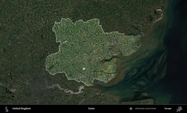 Essex. Birleşik Krallık 'ın idari alanı karartılmış bir uydu üzerinde vurgulanmış ve özetlenmiştir.