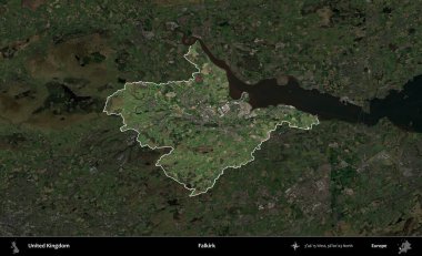 Falkirk. Birleşik Krallık 'ın idari alanı karartılmış bir uydu üzerinde vurgulanmış ve özetlenmiştir.