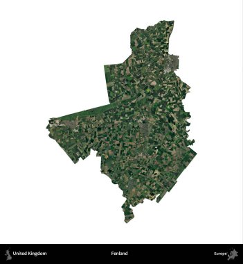 Fenland. Birleşik Krallık 'ın idari alanı uydudan beyaza izole edildi.
