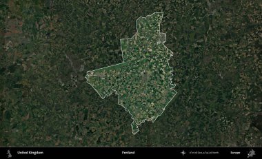 Fenland. Birleşik Krallık 'ın idari alanı karartılmış bir uydu üzerinde vurgulanmış ve özetlenmiştir.