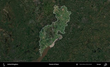 Dean Ormanı. Birleşik Krallık 'ın idari alanı karartılmış bir uydu üzerinde vurgulanmış ve özetlenmiştir.
