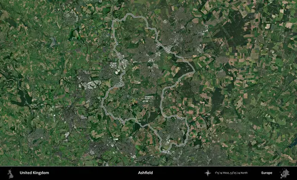 Ashfield. Birleşik Krallık 'ın idari bölgesini A uydusundan gösteren bir görüntü.