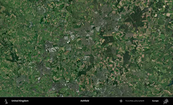 Ashfield. Birleşik Krallık 'ın idari alanı bir uydu görüntüsü üzerinde