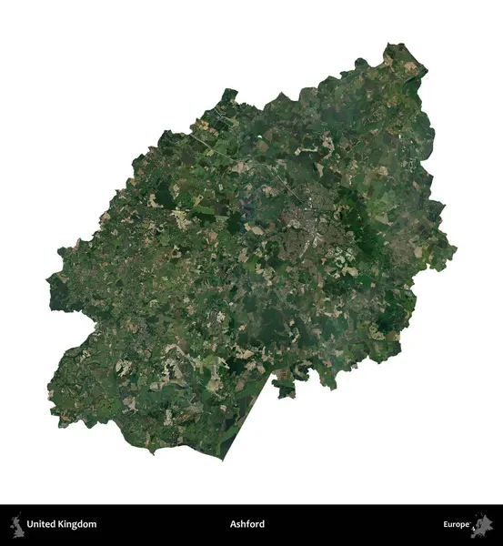 Ashford. Birleşik Krallık 'ın idari alanı uydudan beyaza izole edildi.