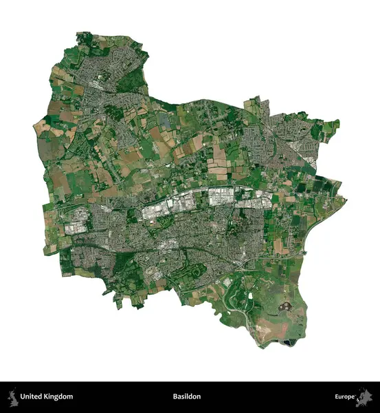 Basildon. Birleşik Krallık 'ın idari alanı uydudan beyaza izole edildi.