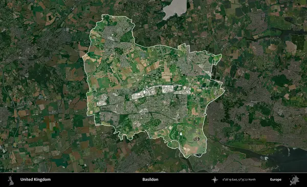 Basildon. Birleşik Krallık 'ın idari alanı karartılmış bir uydu üzerinde vurgulanmış ve özetlenmiştir.