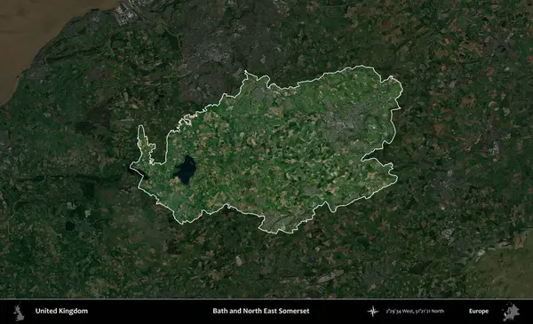 Bath ve Kuzey Doğu Somerset. Birleşik Krallık 'ın idari alanı karartılmış bir uydu üzerinde vurgulanmış ve özetlenmiştir.