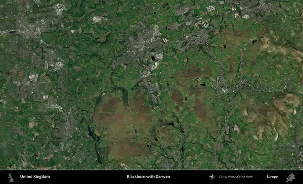 Blackburn ve Darwen. Birleşik Krallık 'ın idari alanı bir uydu görüntüsü üzerinde