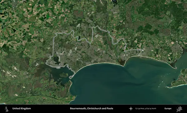 Bournemouth, Christchurch ve Poole. Birleşik Krallık 'ın idari bölgesini A uydusundan gösteren bir görüntü.