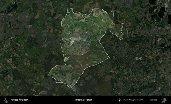 Bracknell Ormanı. Birleşik Krallık 'ın idari alanı karartılmış bir uydu üzerinde vurgulanmış ve özetlenmiştir.