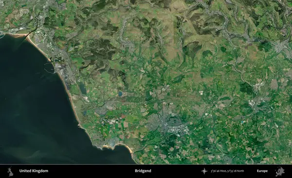 Bridgend. Birleşik Krallık 'ın idari alanı bir uydu görüntüsü üzerinde