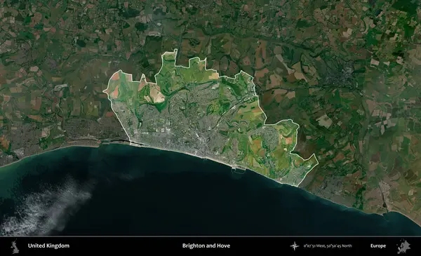 Brighton ve Hove. Birleşik Krallık 'ın idari alanı karartılmış bir uydu üzerinde vurgulanmış ve özetlenmiştir.
