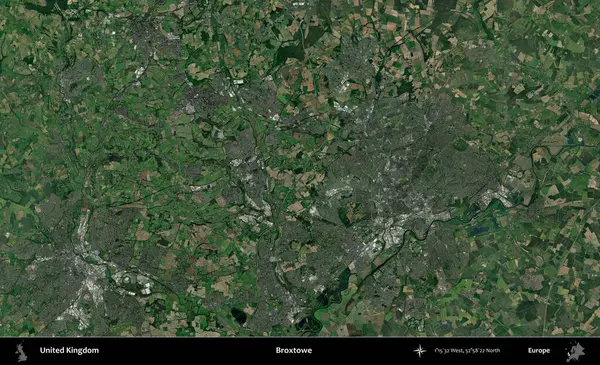 Broxtowe. Birleşik Krallık 'ın idari alanı bir uydu görüntüsü üzerinde