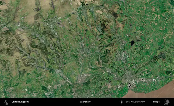 Caerphilly 'de. Birleşik Krallık 'ın idari alanı bir uydu görüntüsü üzerinde