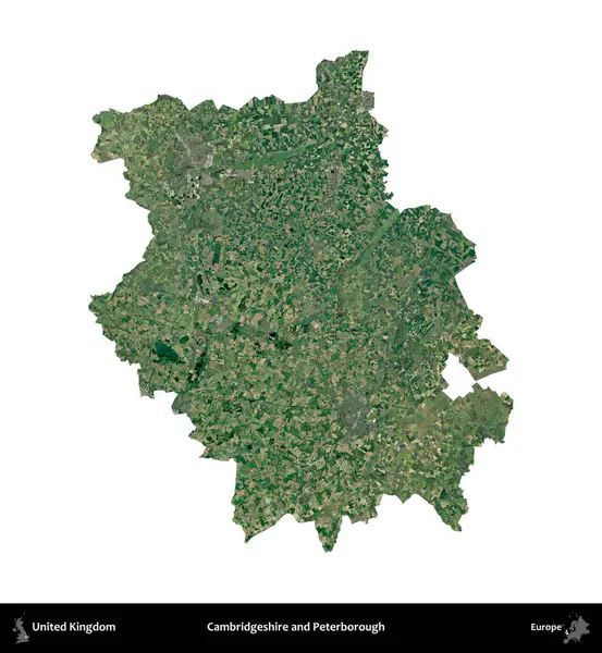 Cambridgeshire ve Peterborough. Birleşik Krallık 'ın idari alanı uydudan beyaza izole edildi.