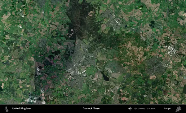 Cannock Chase. Birleşik Krallık 'ın idari alanı bir uydu görüntüsü üzerinde