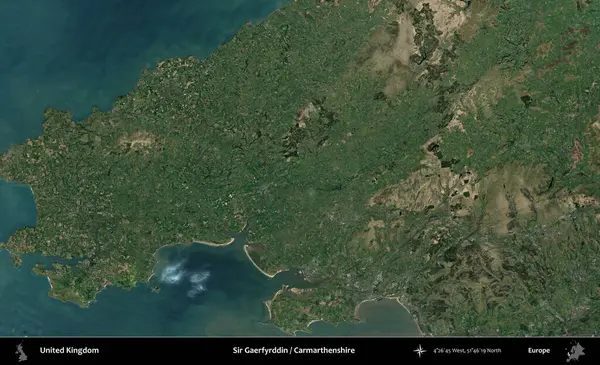 Sör Gaerfyrddin / Carmarthenshire. Birleşik Krallık 'ın idari alanı bir uydu görüntüsü üzerinde