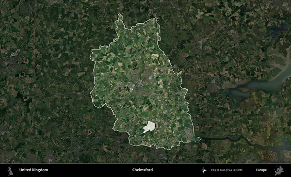 Chelmsford 'da. Birleşik Krallık 'ın idari alanı karartılmış bir uydu üzerinde vurgulanmış ve özetlenmiştir.