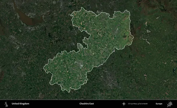 Doğu Cheshire. Birleşik Krallık 'ın idari alanı karartılmış bir uydu üzerinde vurgulanmış ve özetlenmiştir.