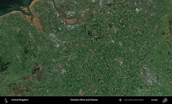 Cheshire West ve Chester. Birleşik Krallık 'ın idari alanı bir uydu görüntüsü üzerinde