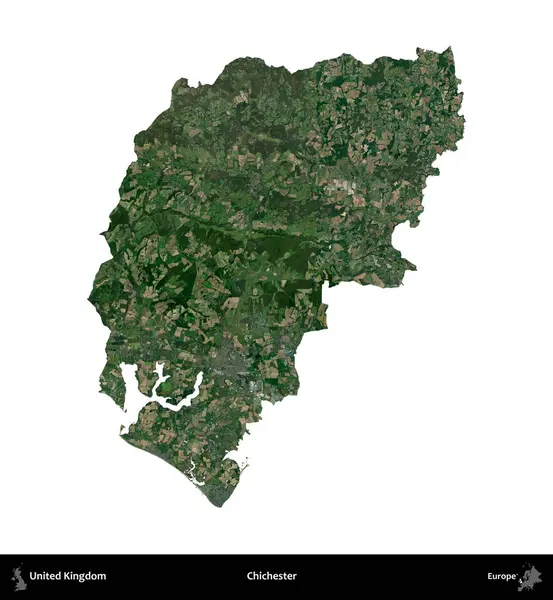 Chichester. Birleşik Krallık 'ın idari alanı uydudan beyaza izole edildi.